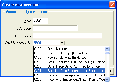 Create New Account - General Ledger Account window