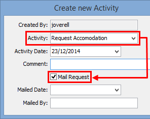 Create New Activity window (cut down)
