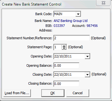 Create New Bank Statement Control