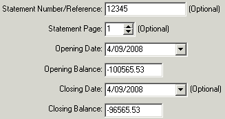 Create New Bank Statement Control window (cut down)
