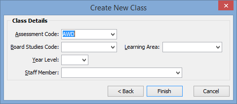Create New Class window (awards example, window 2)
