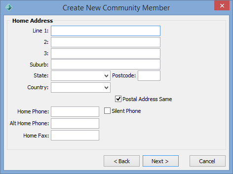 Create New Community Member - Home Address window