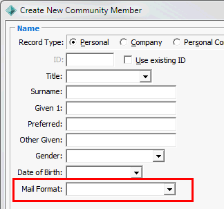Create New Community Member - Name window (cut down)