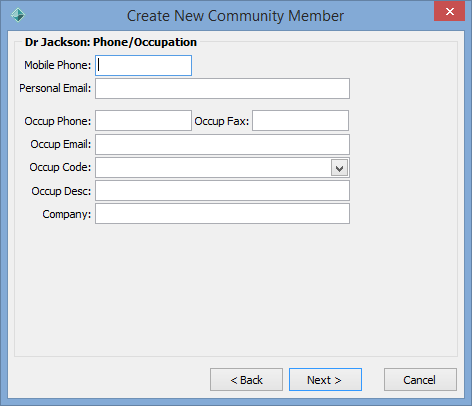 Create New Community Member - Phone/Occupation window