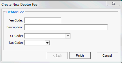 Create New Debtor Fee window