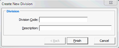 Create New Division window