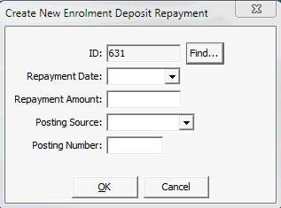 Create New Enrolment Deposit Repayment window