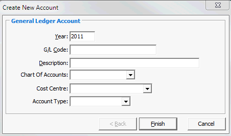 General New Account window