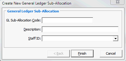 Create New General Ledger Sub-Allocation window