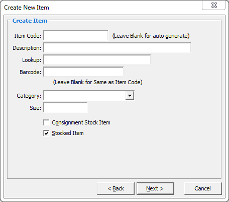 Create New Item - Create Item window