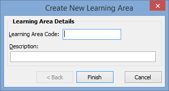 Create New Learning Area window