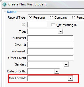 Create New Past Student (Name, Personal, cut down for v64)