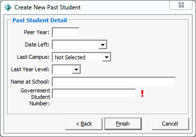 Create New Past Student - Past Student Detail window