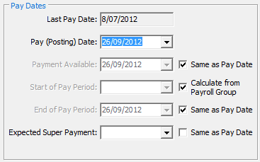 Create New Pay (cut down, pay dates area)
