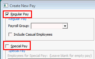 Create New Pay (cut down, special and regular pay highlighted)