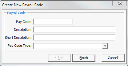 Create New Payroll Code window