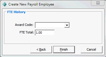 Create New Payroll Employee - FTE History window