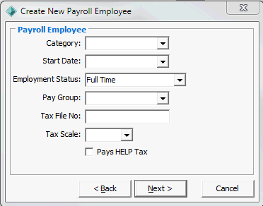 Create New Payroll Employee - Payroll Employee window