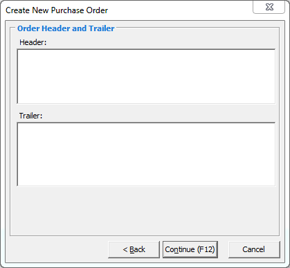 Create New Purchase Order - Header Trailer