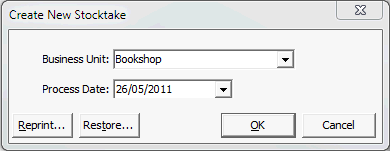 Create New Stocktake window