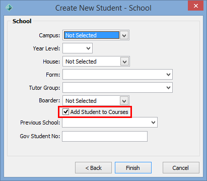 Create New Student - School window