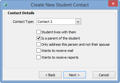 Create New Student Contact - Contact Details window