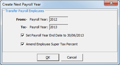 Create Next Payroll Year window