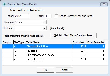 Create Next Term Details window