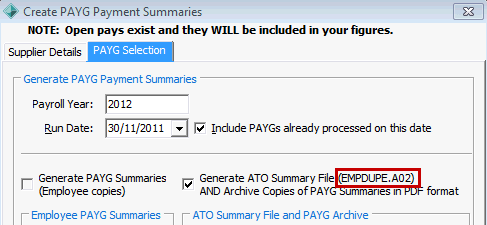 Create PAYG Payment Summaries (EMPDUPE Seq)