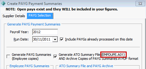 Create PAYG Payment Summaries (EMPDUPE Seq, 1)