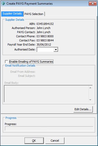 Create PAYG Payment Summaries - Supplier Details tab