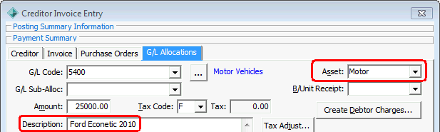 Creditor Invoice Entry - G/L Allocations tab (cut down)