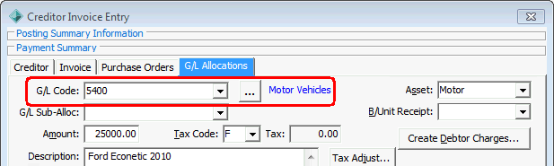 Creditor Invoice Entry - G/L Allocations tab (cut down)
