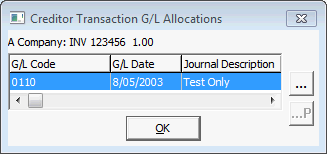 Creditor Invoice G/L Allocations window