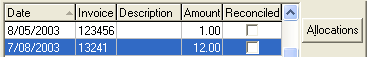 Creditor Maintenance - Paid invoices tab (cut down)