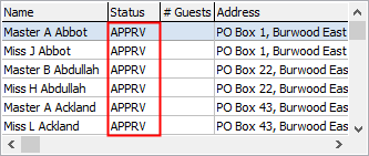 Current attendees tab (grid area, statuses updated)