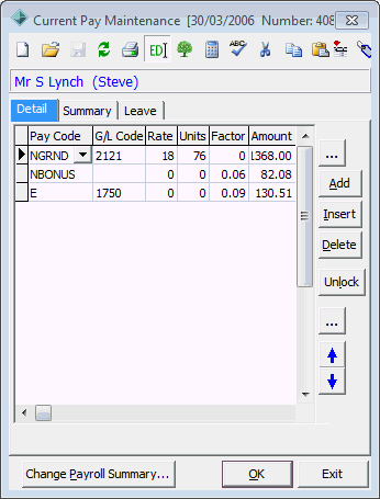 Current Pay Maintenance - Detail tab (cut down)