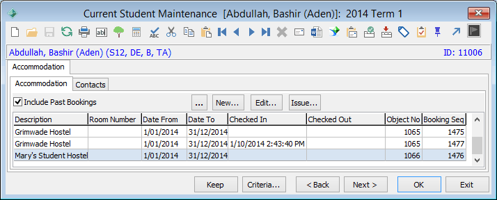 Current Student Maintenance - Accommodation tab - Accommodation sub-tab