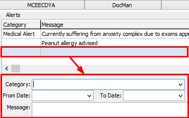 Current Student Maintenance - Alerts tab (cut down)