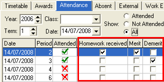 Current Student Maintenance - Attendance tab (cut down)