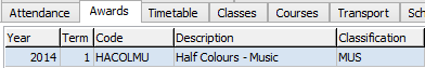 Current Student Maintenance - Awards tab (cut down, grid area)