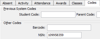 Current Student Maintenance - Codes tab (fields for roll returns)