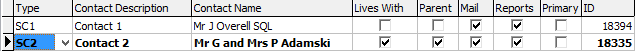 Current Student Maintenance - Contacts tab (grid)