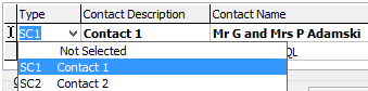 Current Student Maintenance - Contacts tab (grid, Type drop-down)