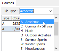 Current Student Maintenance - Courses tab (File Type field)