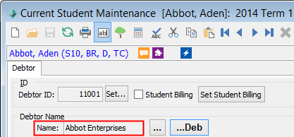 Current Student Maintenance - Debtor tab (Name field)