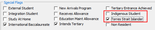 Current Student Maintenance - Flags tab (Indigenous, TS Islander cutdown)