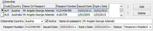 Current Student Maintenance - International tab (Citizenship area)