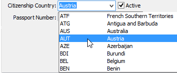 Current Student Maintenance - International tab (Citizenship Country field)