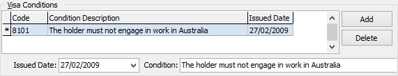Current Student Maintenance - International tab (Visa Conditions area)